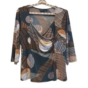 Avenue Stretch Women Abstract Print 3/4 Sleeve Cowl Neck Top‎ Plus Size 18 20